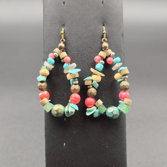Jewelry - Copper Turquoise Wood Howlite Stones Dangle Earrings B827